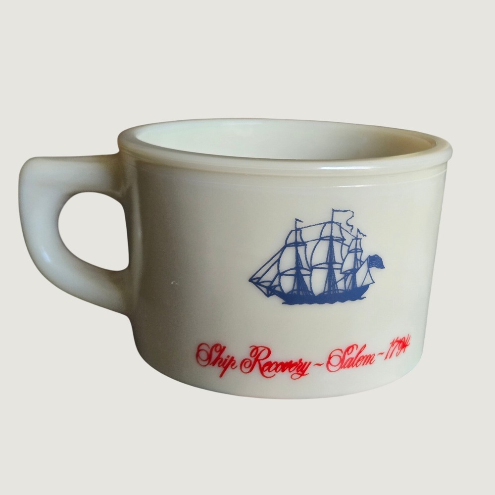 Vintage Old Spice Shaving Mug Excellent Ship Recovery Salem 1794 Milk Glass